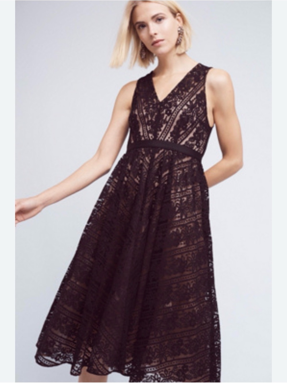 Plenty by Tracy Reese Black Lace Fit & Flare Midi Dress XS Anthropologie